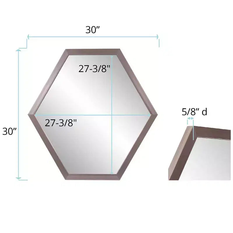 Espejo de pared hexagonal con marco de lámina de grafito, decoración industrial moderna, 30"