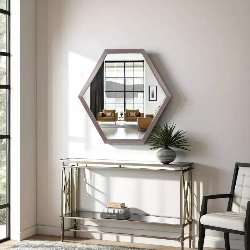Espejo de pared hexagonal con marco de lámina de grafito, decoración industrial moderna, 30"