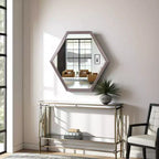 Espejo de pared hexagonal con marco de lámina de grafito, decoración industrial moderna, 30"
