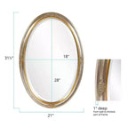 Espejo de pared ovalado con marco de madera dorado y plateado, detalle de volutas talladas, 31.5"