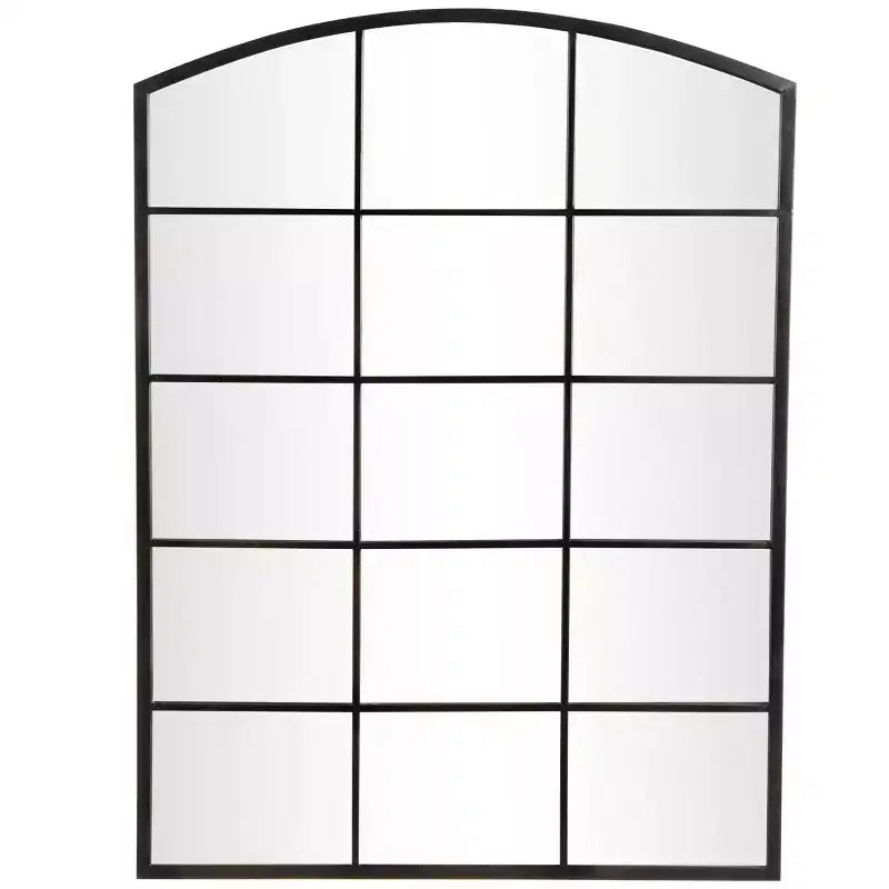 Olivia & May 48"x36" Metal Arched Window Pane Inspired Wall Mirror with Black Frame Black: Contemporary, No Assembly Required