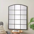 Espejo de pared con cristal de ventana arqueado de 48"x36" con marco de hierro negro, contemporáneo