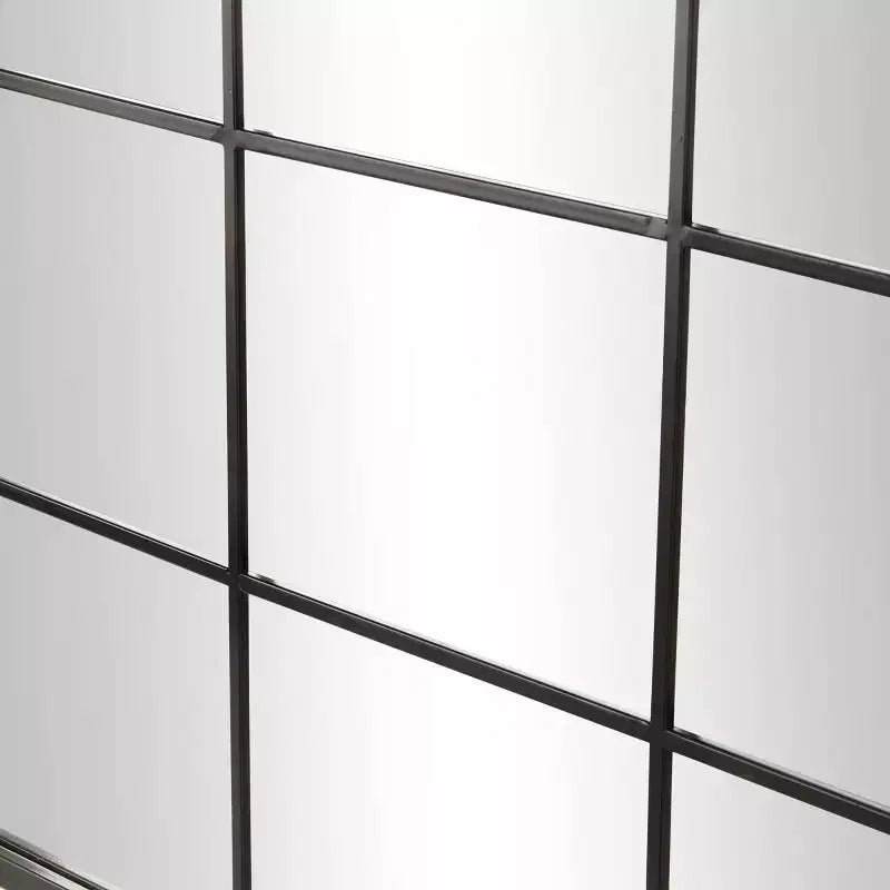 Espejo de pared con cristal de ventana arqueado de 48"x36" con marco de hierro negro, contemporáneo