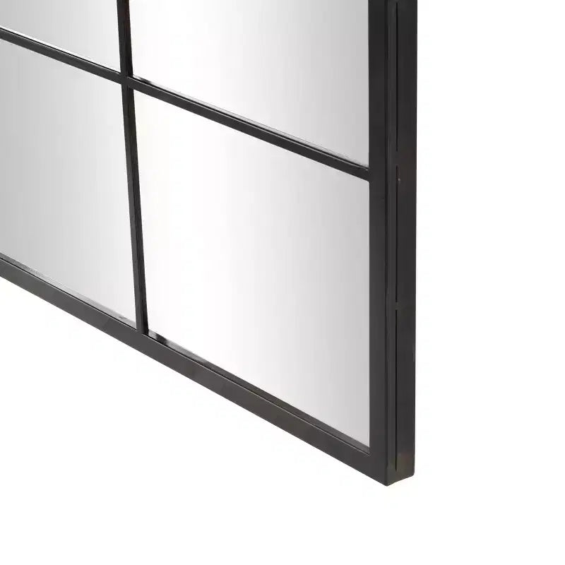 Espejo de pared con cristal de ventana arqueado de 48"x36" con marco de hierro negro, contemporáneo