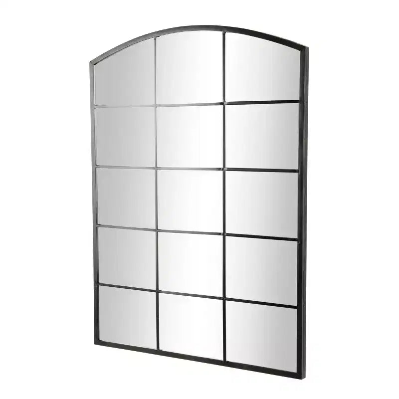 Espejo de pared con cristal de ventana arqueado de 48"x36" con marco de hierro negro, contemporáneo