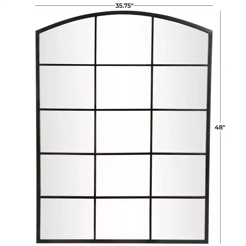 Espejo de pared con cristal de ventana arqueado de 48"x36" con marco de hierro negro, contemporáneo