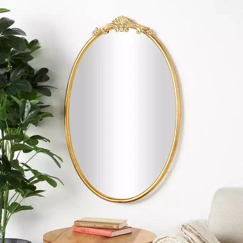 Espejo de pared ovalado barroco dorado de 38"x24" con marco de metal, estilo vintage