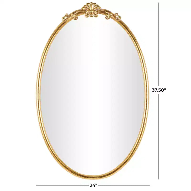 Espejo de pared ovalado barroco dorado de 38"x24" con marco de metal, estilo vintage
