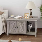 Mueble arenero oculto para gatos con rascador, mueble de TV de madera y casa para gatos