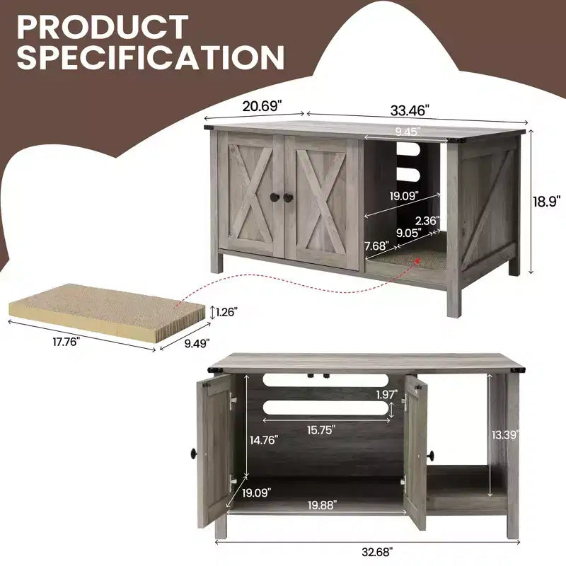 Mueble arenero oculto para gatos con rascador, mueble de TV de madera y casa para gatos