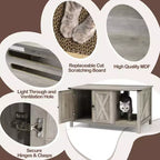 Mueble arenero oculto para gatos con rascador, mueble de TV de madera y casa para gatos