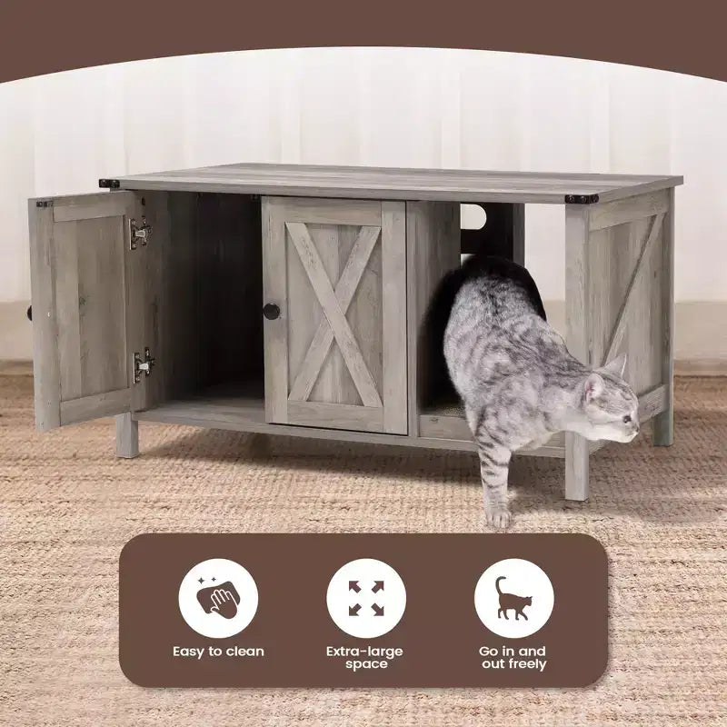 Mueble arenero oculto para gatos con rascador, mueble de TV de madera y casa para gatos