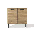 LuxenHome Mid-Century Modern Wave 2-Door Cabinet with Metal Legs Natural