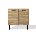 LuxenHome Mid-Century Modern Wave 2-Door Cabinet with Metal Legs Natural