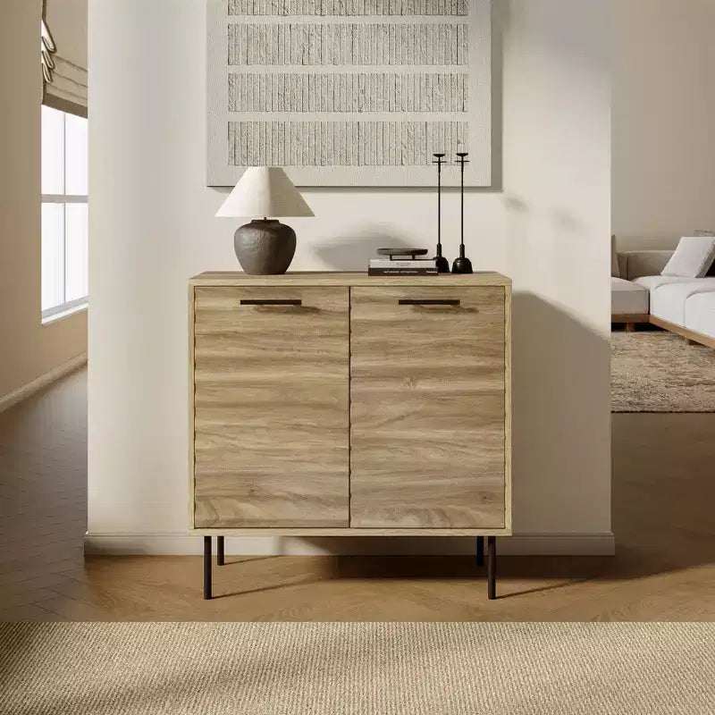 Mueble Mid-Century Modern Wave de 2 puertas con patas de metal, natural, 80 cm