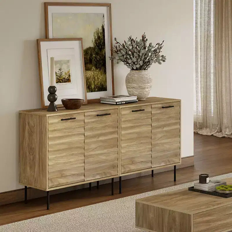 Mueble Mid-Century Modern Wave de 2 puertas con patas de metal, natural, 80 cm