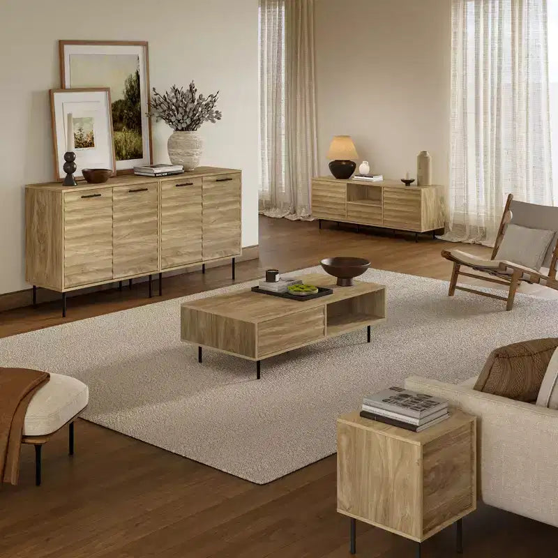 Mueble Mid-Century Modern Wave de 2 puertas con patas de metal, natural, 80 cm