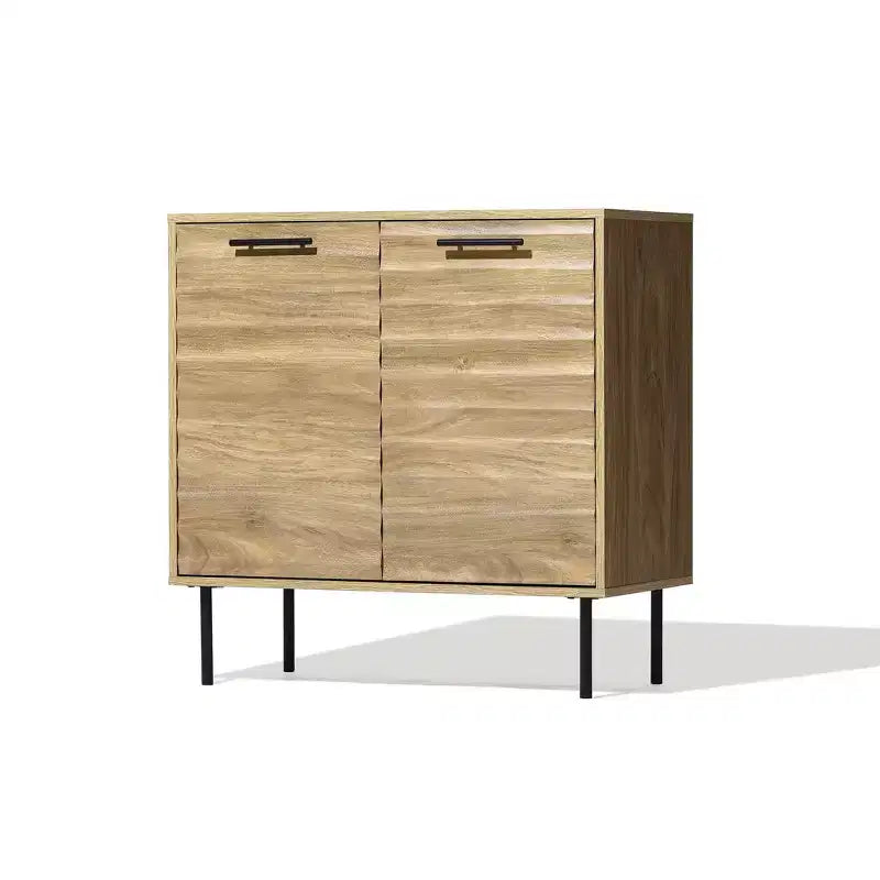 Mueble Mid-Century Modern Wave de 2 puertas con patas de metal, natural, 80 cm