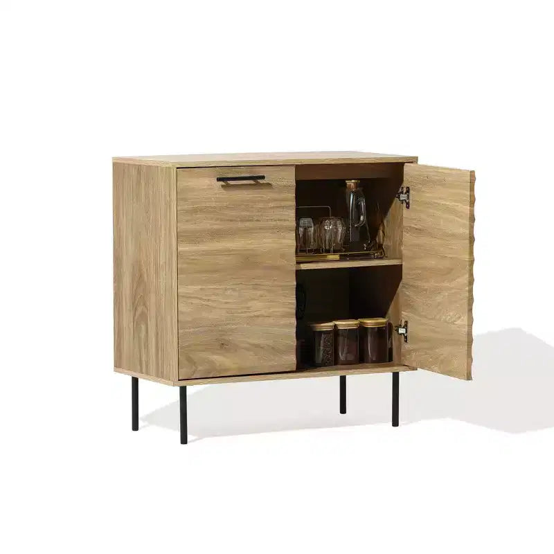 Mueble Mid-Century Modern Wave de 2 puertas con patas de metal, natural, 80 cm