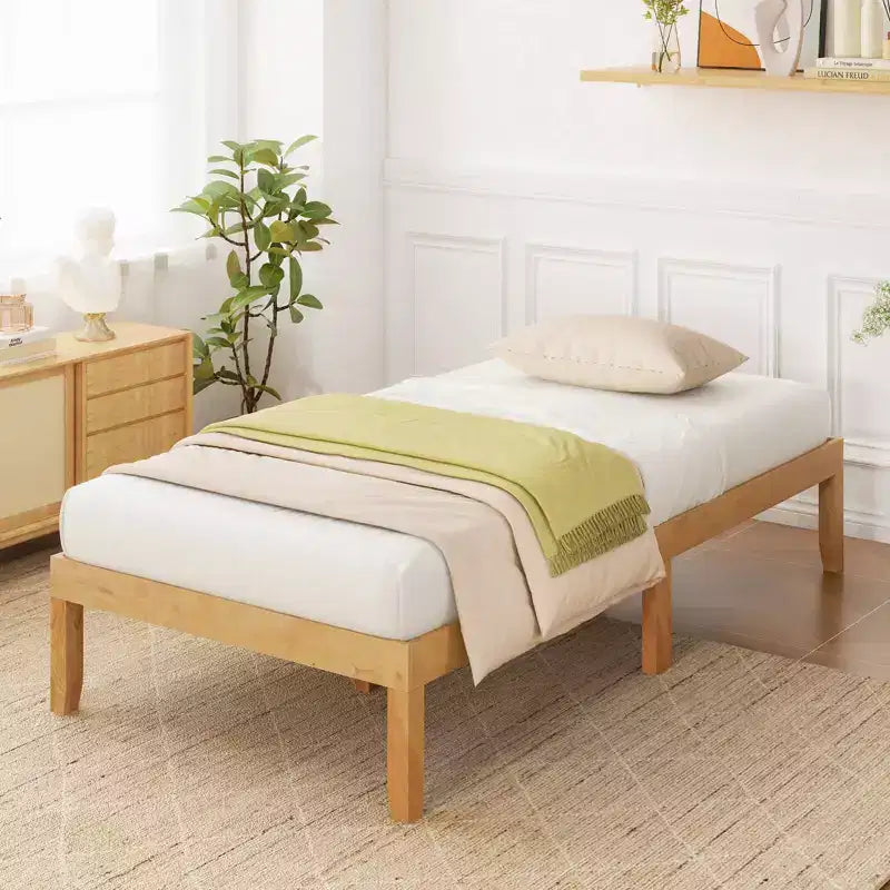 Base de cama de plataforma de madera Twin/Full/Queen de 14" con patas de madera de caucho y almacenamiento debajo de la cama