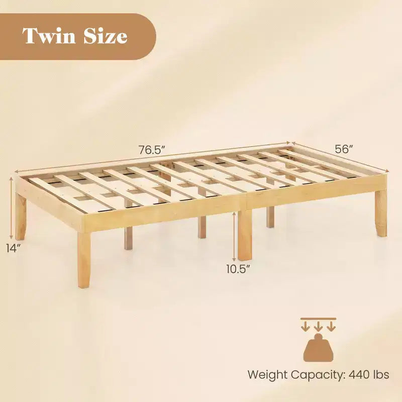 Base de cama de plataforma de madera Twin/Full/Queen de 14" con patas de madera de caucho y almacenamiento debajo de la cama