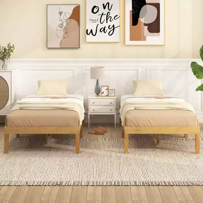 Base de cama de plataforma de madera Twin/Full/Queen de 14" con patas de madera de caucho y almacenamiento debajo de la cama