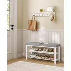 SONGMICS Shoe Bench, Storage Bench, Entryway Bench with Cushion, Shoe Shelf with Seat, Space-Saving, Modern Style, Dove Gray and Cloud White