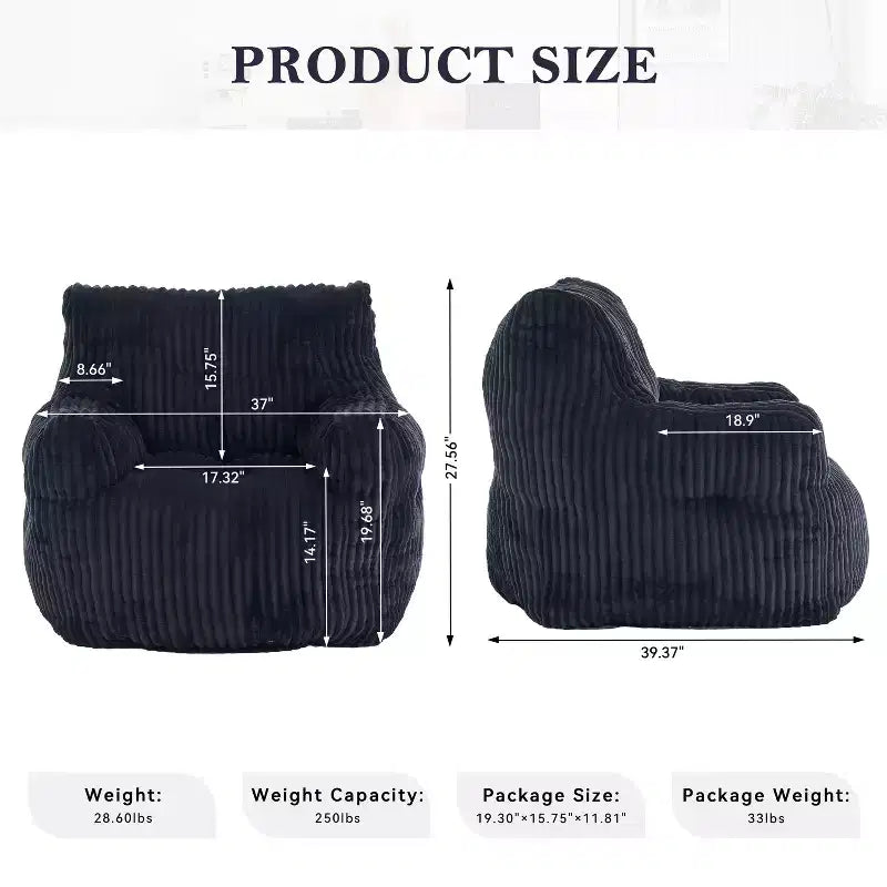 Sillón puff moderno de pana con espuma viscoelástica, diseño inspirado en un oso, 94 cm de ancho