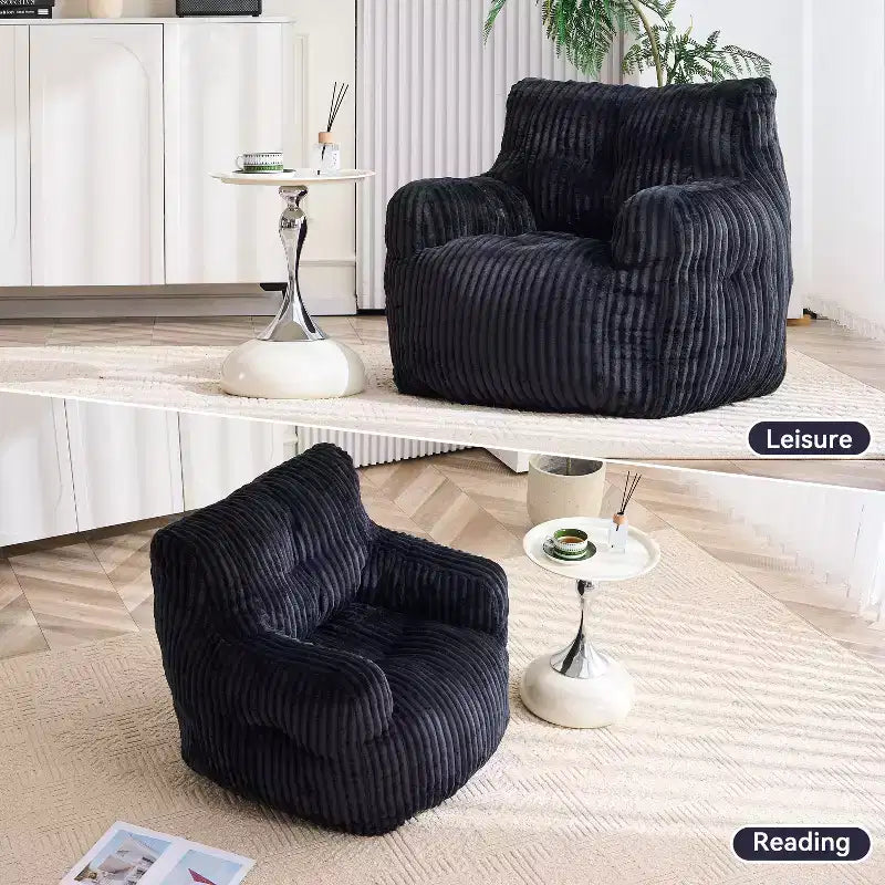 Sillón puff moderno de pana con espuma viscoelástica, diseño inspirado en un oso, 94 cm de ancho