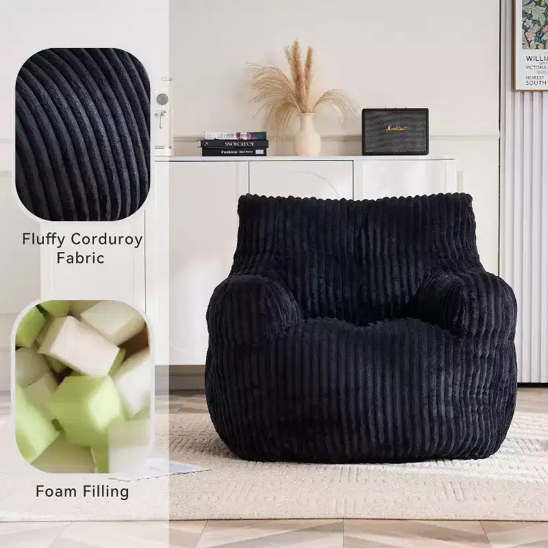 Sillón puff moderno de pana con espuma viscoelástica, diseño inspirado en un oso, 94 cm de ancho