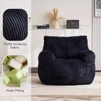 Sillón puff moderno de pana con espuma viscoelástica, diseño inspirado en un oso, 94 cm de ancho