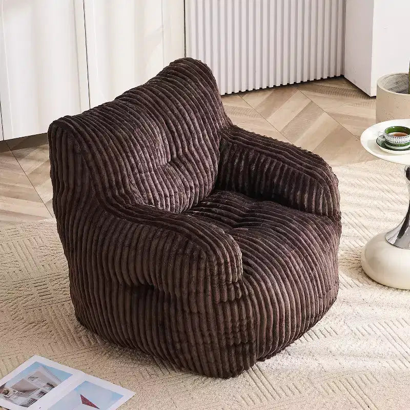 Sillón puff moderno de pana con espuma viscoelástica, diseño inspirado en un oso, 94 cm de ancho