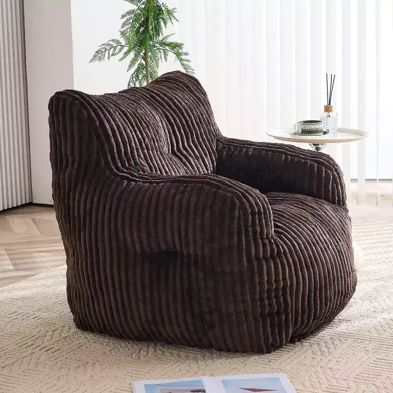 Sillón puff moderno de pana con espuma viscoelástica, diseño inspirado en un oso, 94 cm de ancho