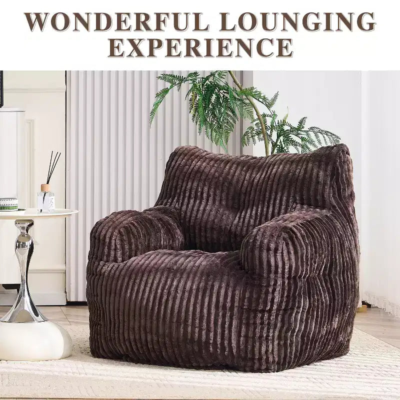 Sillón puff moderno de pana con espuma viscoelástica, diseño inspirado en un oso, 94 cm de ancho