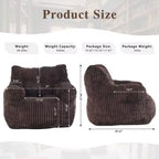 Sillón puff moderno de pana con espuma viscoelástica, diseño inspirado en un oso, 94 cm de ancho