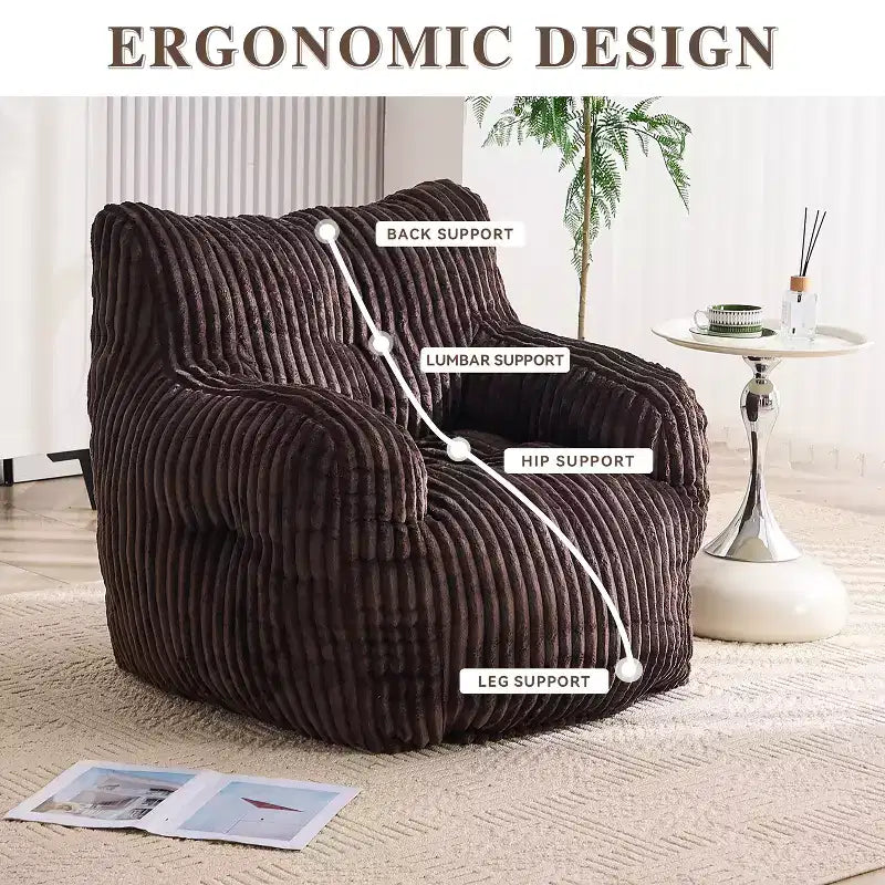 Sillón puff moderno de pana con espuma viscoelástica, diseño inspirado en un oso, 94 cm de ancho