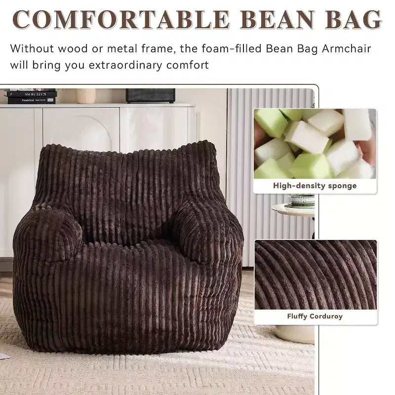 Sillón puff moderno de pana con espuma viscoelástica, diseño inspirado en un oso, 94 cm de ancho