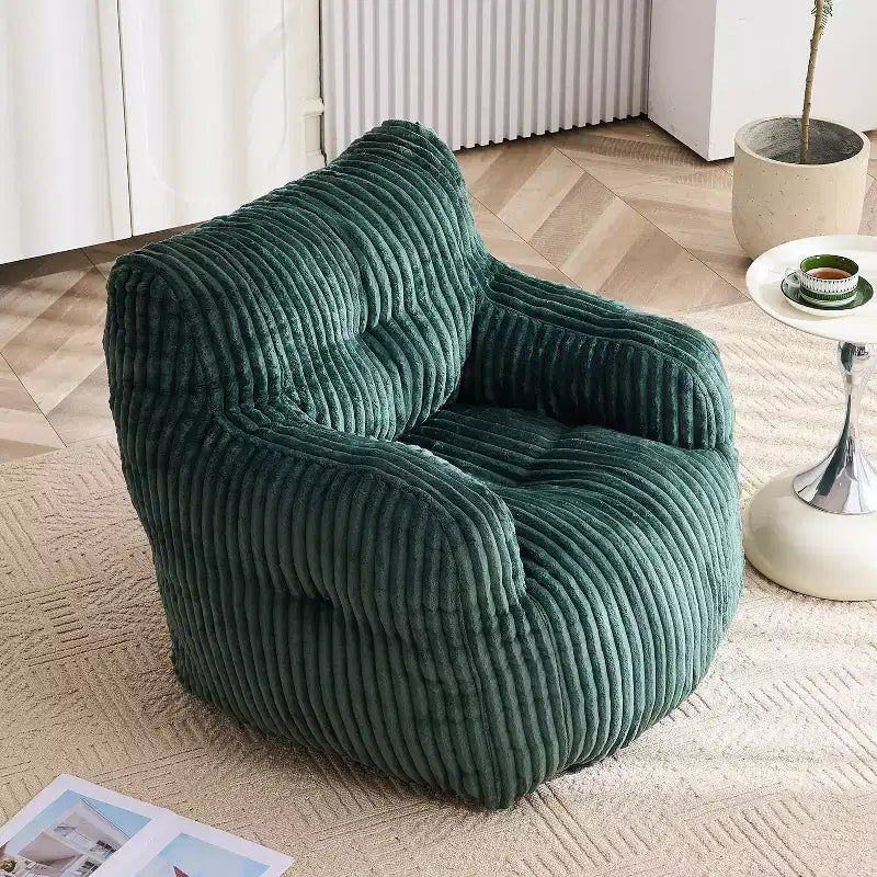 Sillón puff moderno de pana con espuma viscoelástica, diseño inspirado en un oso, 94 cm de ancho
