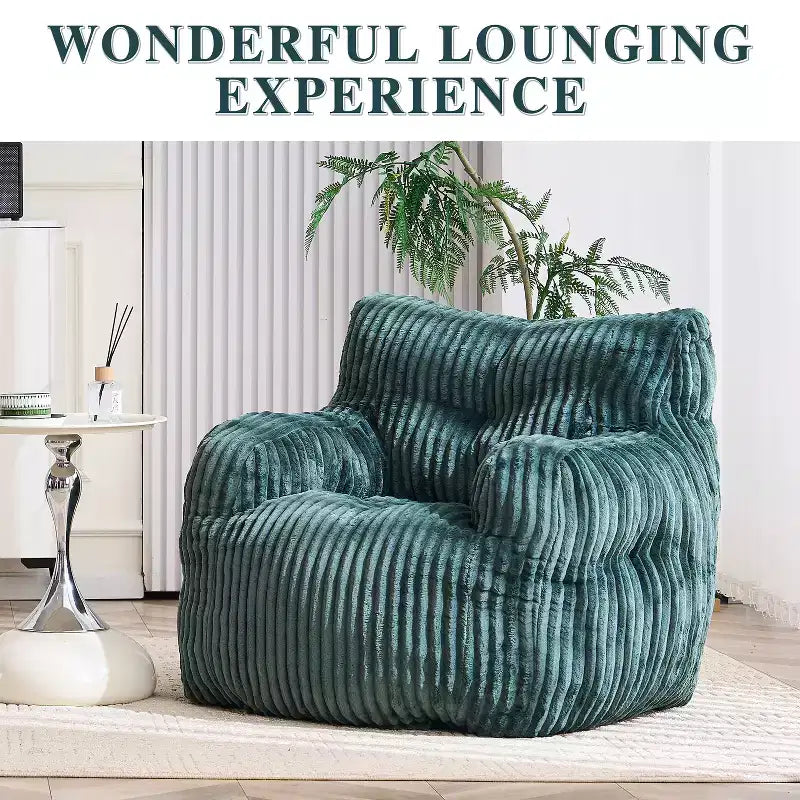Sillón puff moderno de pana con espuma viscoelástica, diseño inspirado en un oso, 94 cm de ancho