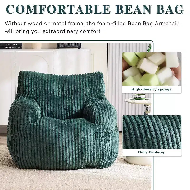 Sillón puff moderno de pana con espuma viscoelástica, diseño inspirado en un oso, 94 cm de ancho