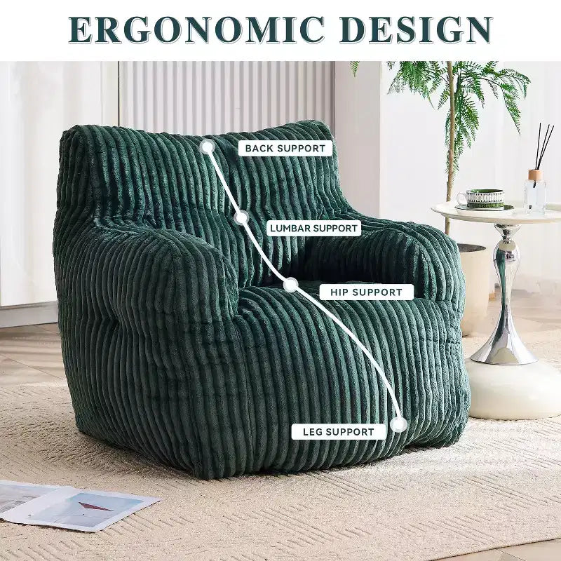 Sillón puff moderno de pana con espuma viscoelástica, diseño inspirado en un oso, 94 cm de ancho