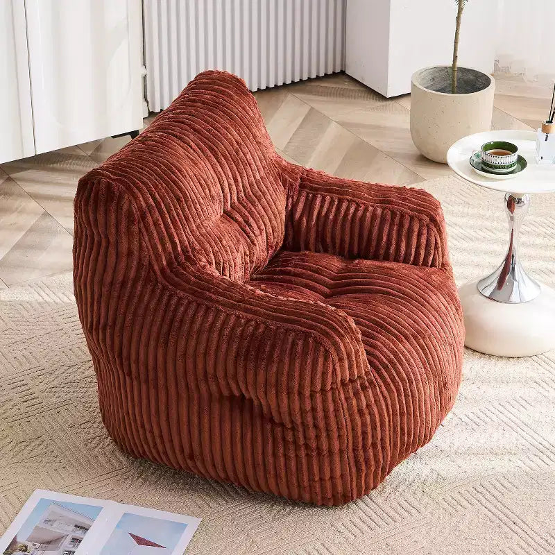 Sillón puff moderno de pana con espuma viscoelástica, diseño inspirado en un oso, 94 cm de ancho