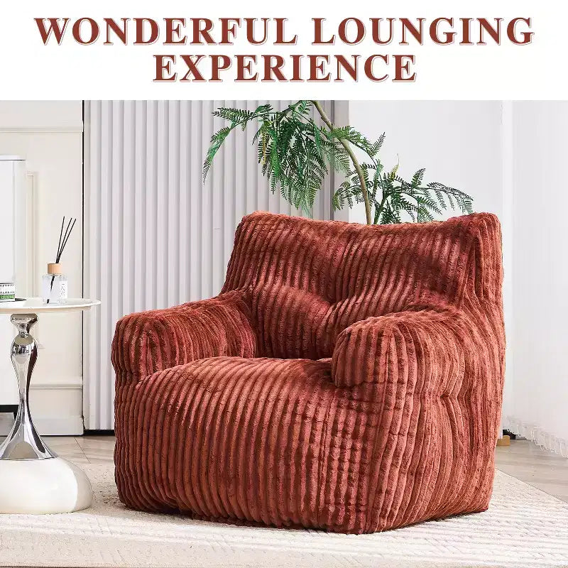 Sillón puff moderno de pana con espuma viscoelástica, diseño inspirado en un oso, 94 cm de ancho
