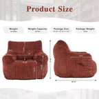 Sillón puff moderno de pana con espuma viscoelástica, diseño inspirado en un oso, 94 cm de ancho