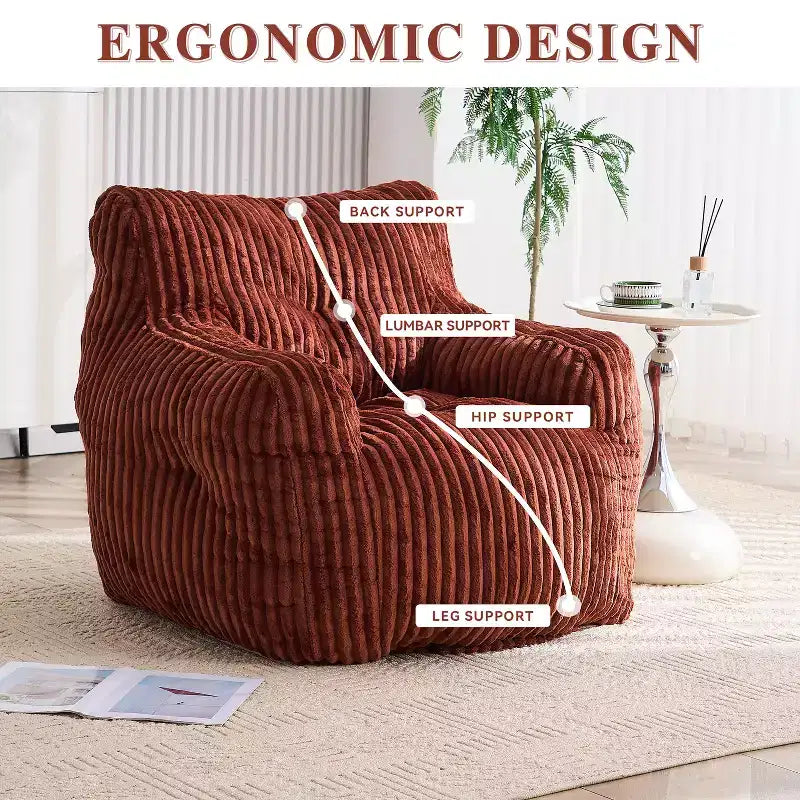 Sillón puff moderno de pana con espuma viscoelástica, diseño inspirado en un oso, 94 cm de ancho