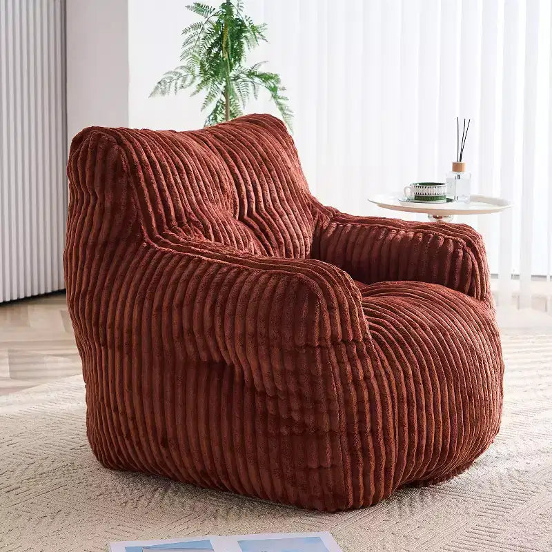 Sillón puff moderno de pana con espuma viscoelástica, diseño inspirado en un oso, 94 cm de ancho