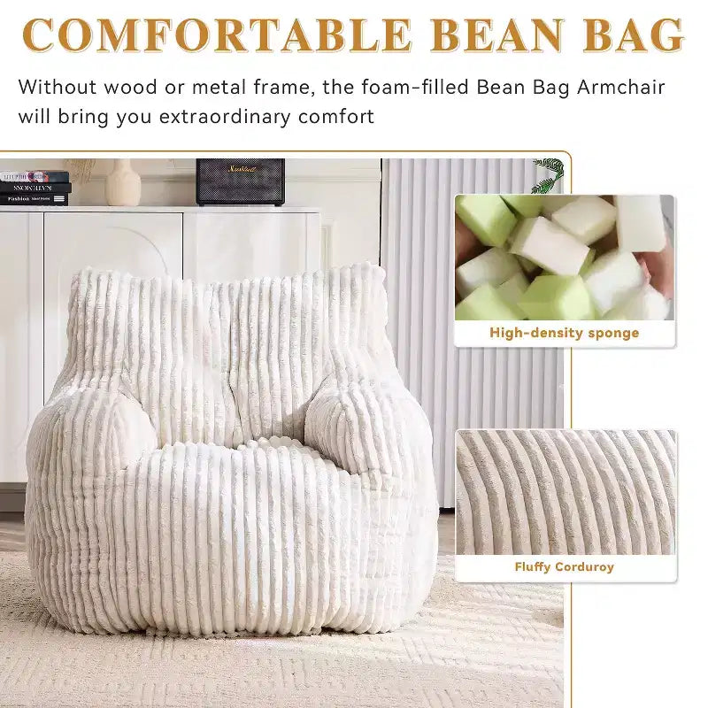Sillón puff moderno de pana con espuma viscoelástica, diseño inspirado en un oso, 94 cm de ancho