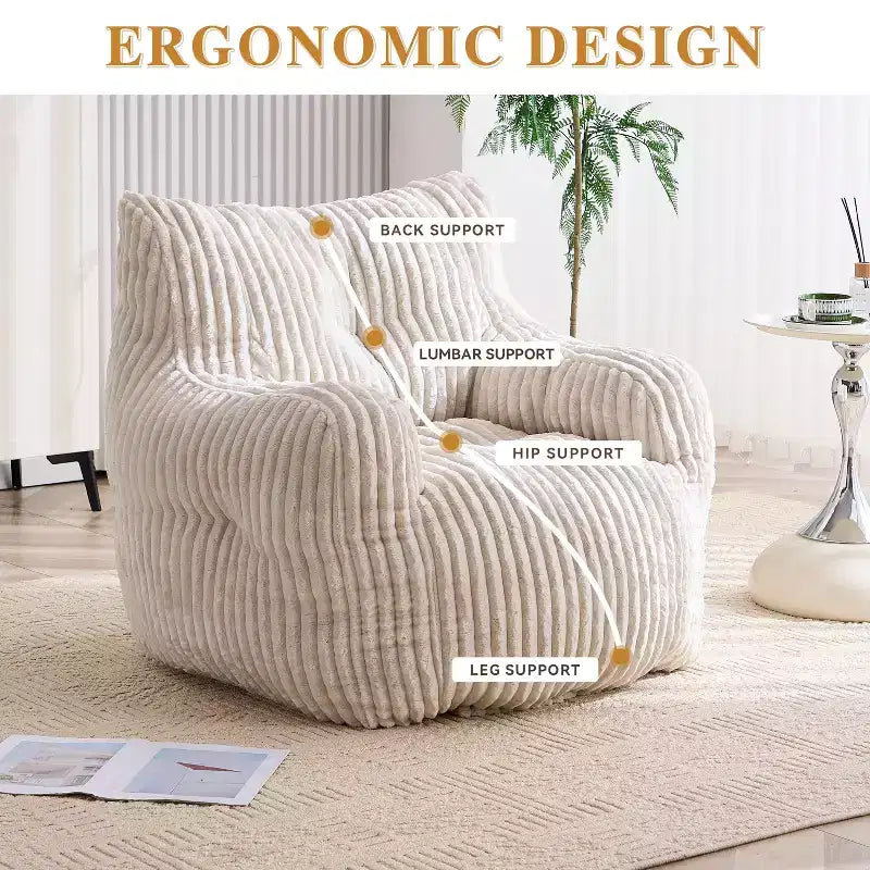 Sillón puff moderno de pana con espuma viscoelástica, diseño inspirado en un oso, 94 cm de ancho