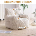 Sillón puff moderno de pana con espuma viscoelástica, diseño inspirado en un oso, 94 cm de ancho