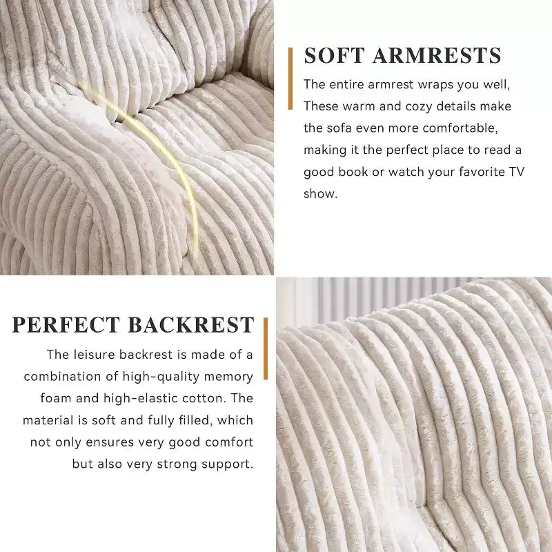 Sillón puff moderno de pana con espuma viscoelástica, diseño inspirado en un oso, 94 cm de ancho